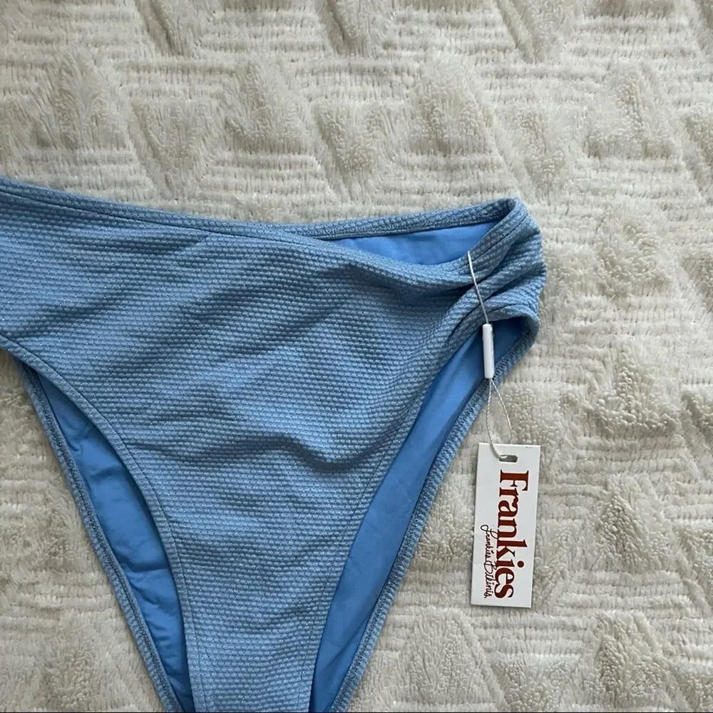 Frankie's Bikinis Grotto High Waisted Metallic Swimsuit Bottoms in Lagoon